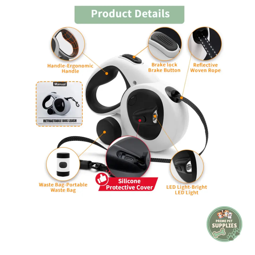 Dog Leash with USB Rechargeable LED Light PrimePetSupplies